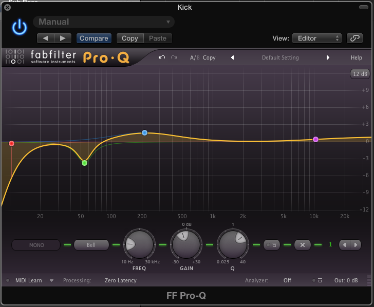 Applying complimentary EQ curves will help balance similar sounds