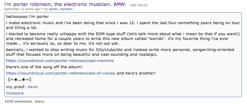 Porter Robinson Reddit