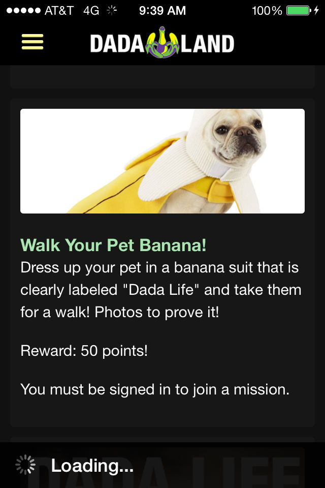 Dada Land encourages us to dress our pets up for 50 Dada Points