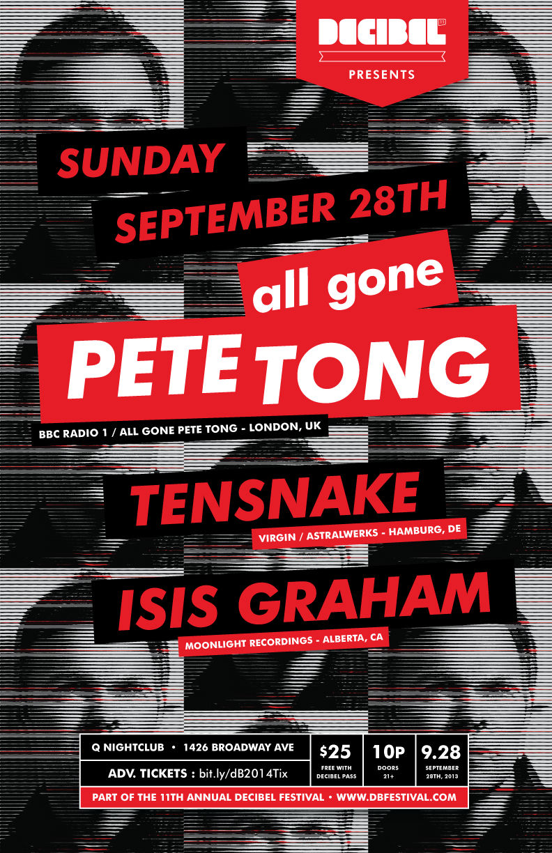Flier announcing Pete Tong as the headliner to close out Decibel Festival