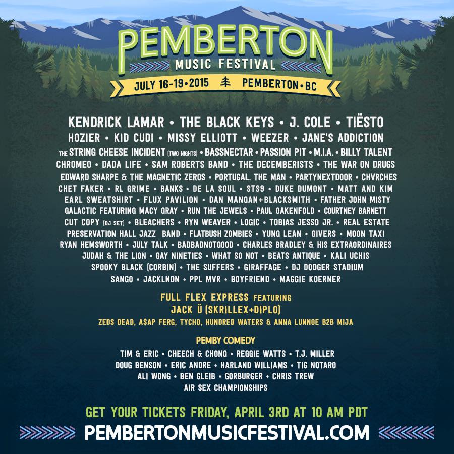Pemberton Music Festival 2015 Lineup