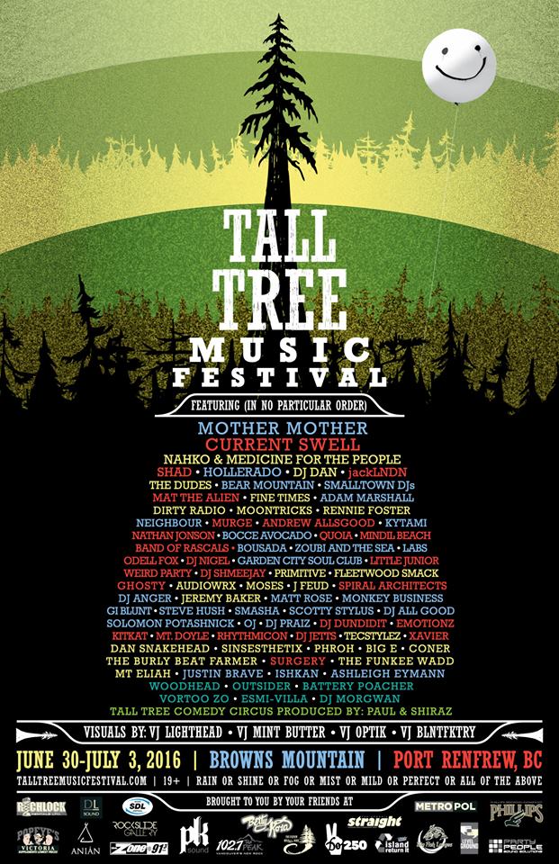 Tall Tree 2016, Lineup, Tall Tree Music Festival