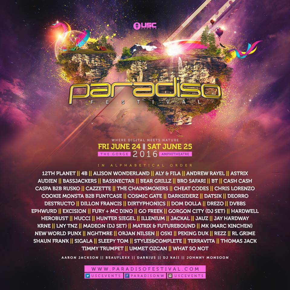 The Paradiso 2016 full lineup flyer