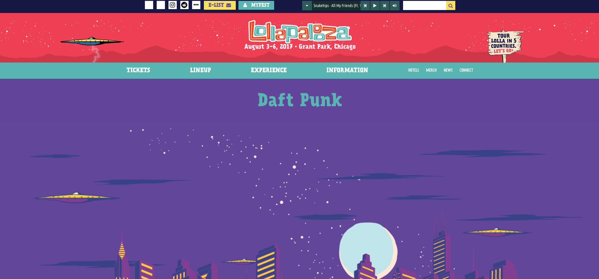 A screen grab of Daft Punk's Lollapalooza "page."