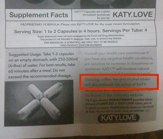 Katy supplement label