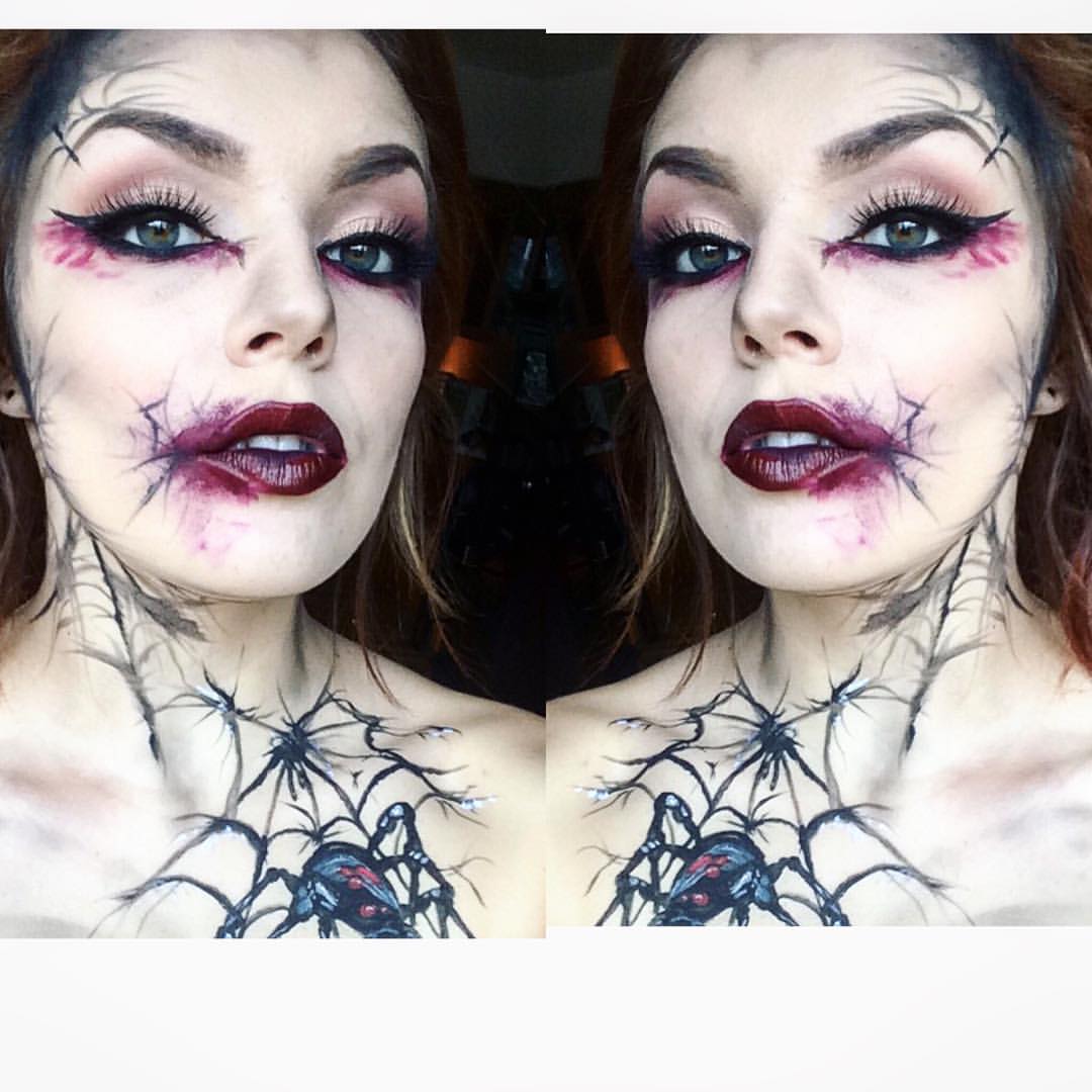 a woman with makeup on her face that looks like spiderwebs