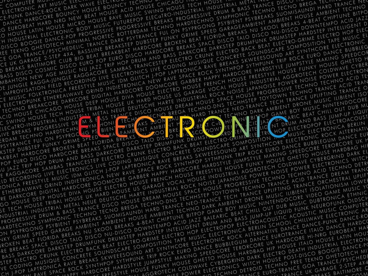 the word electronic with genres in background
