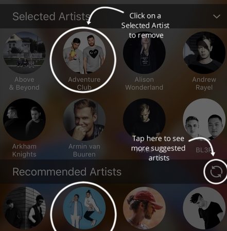 mix'd app allows you to select artists you like