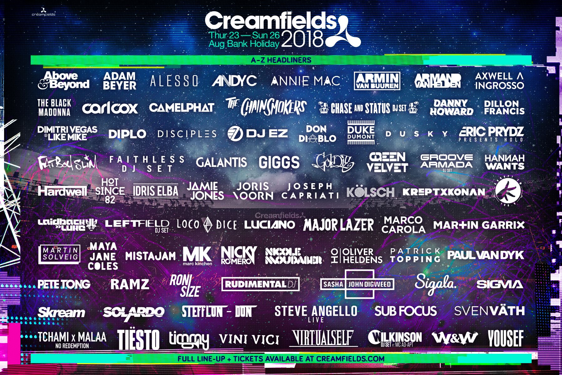 Creamfields 2018 lineup poster