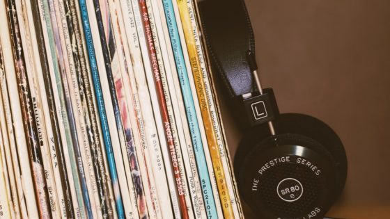 Headphones leaning on shelf