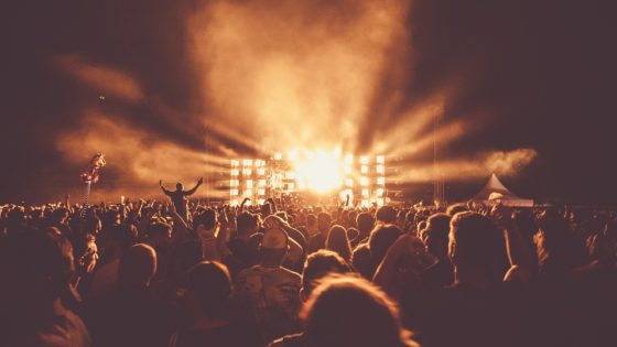 A crowd at an evening concert