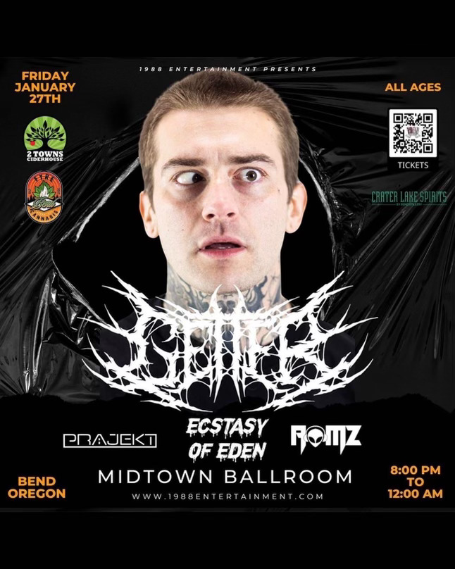 Flyer for Getter performing at Midtown Ballroom on January 27th in Bend Oregon With Support from Prajekt, Ecstacy of Eden, and Romz.