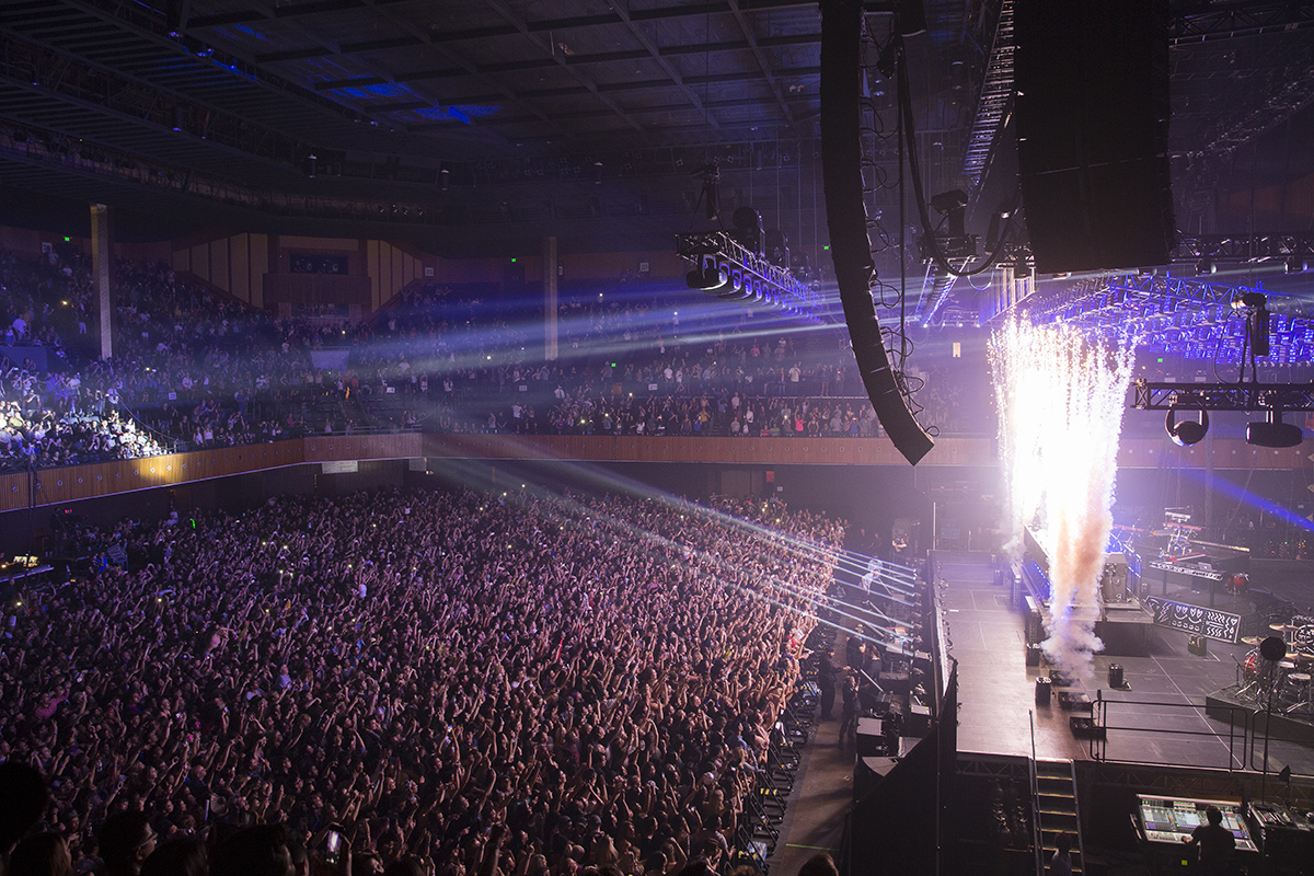 Side view of the Bill Graham Civic Auditorium Stage, showing the first floor pit and second floor balconies.