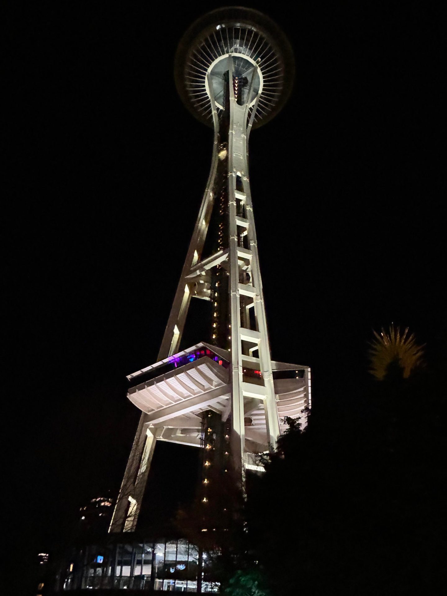 Space Needle at night showing the event at the skyline level. 
