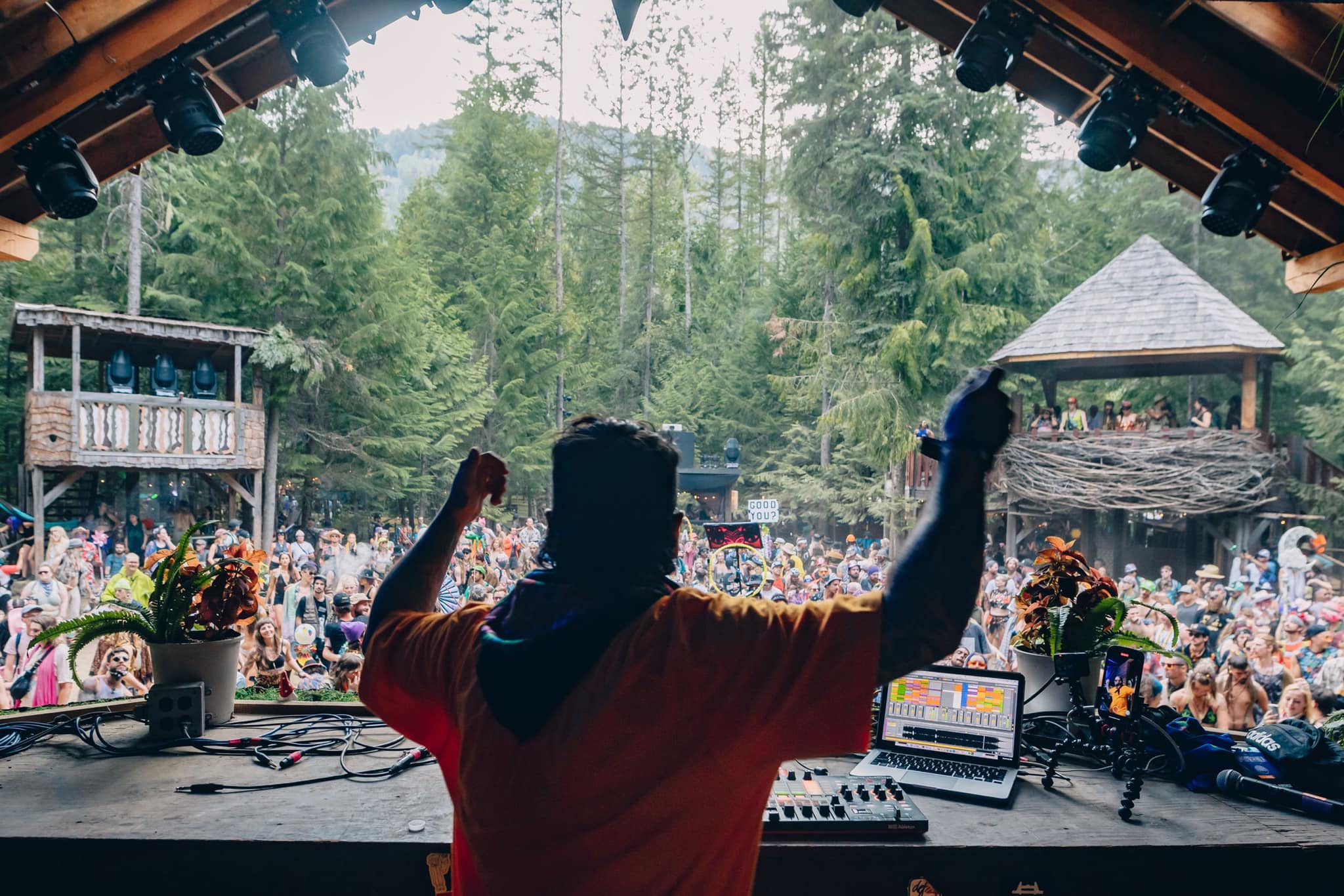 Celebrating National Indigenous History Month with a photo of Handsome Tiger DJs at The Grove at Shambhala Music Festival in 2022.