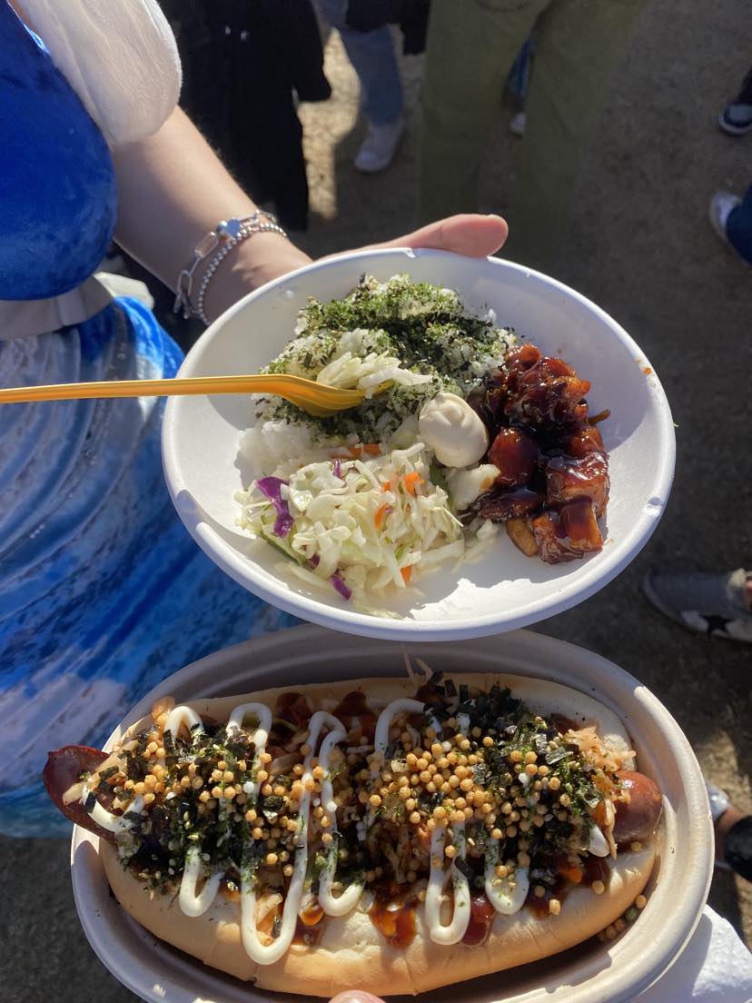 Hotdog and pork rice bowl from Outside Lands 2022