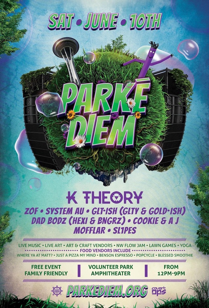 Image displays Parké Diem lineup - with K Theory headlining