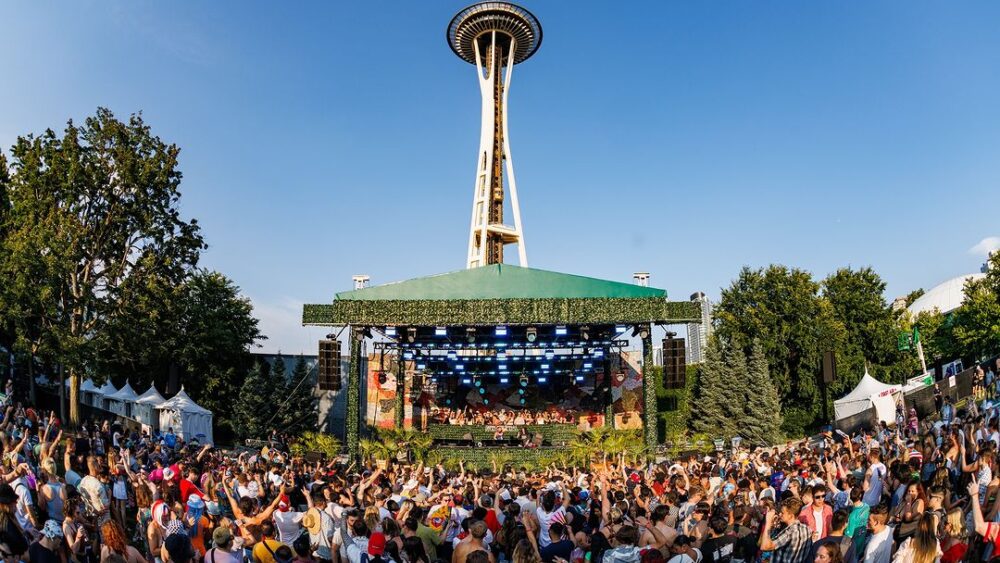 Mural Amphitheatre on 7/4/23 with Space Needle in background.