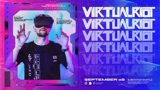 Virtual RIot event poster for upcoming Substation show with pinkpurple background