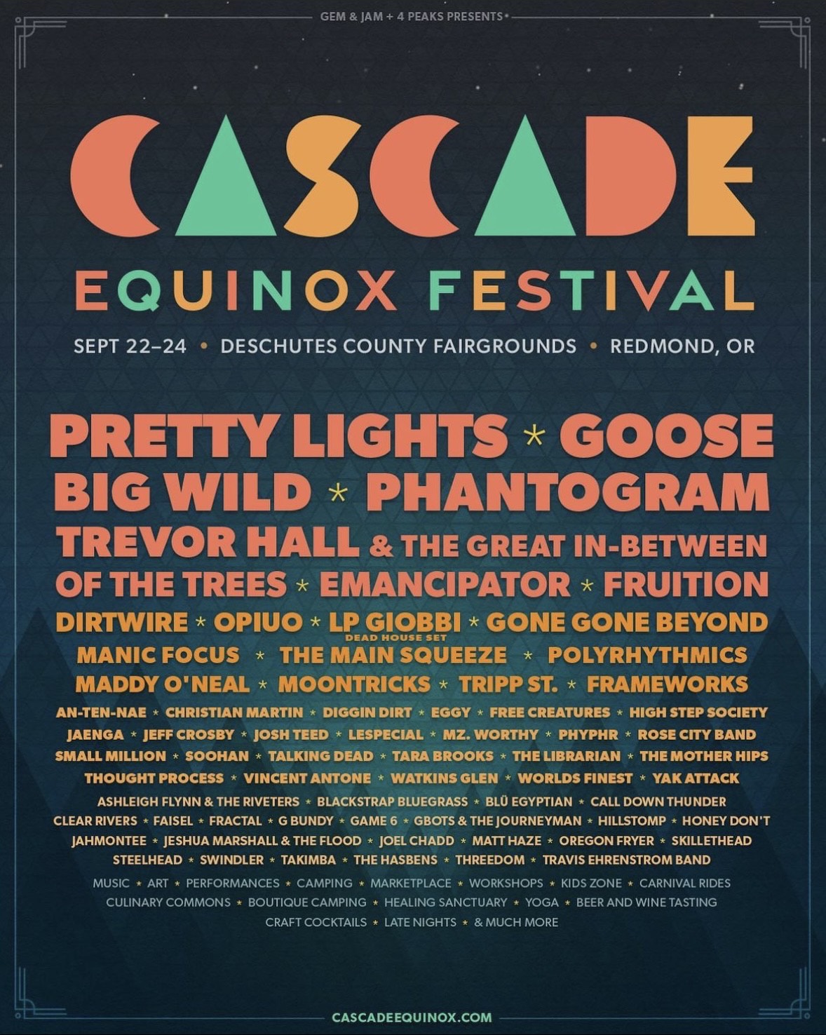 Lineup flyer for Cascade Equinox festival