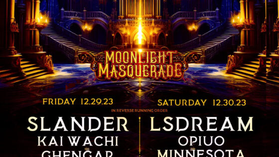 Moonlight Masquerade New Years Eve poster with lineup including Slander and LSDream as Headliners