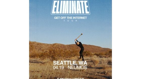 Photo of DJ Elininate swinging a sledgehammer promo for tour, Seattle/Neumos