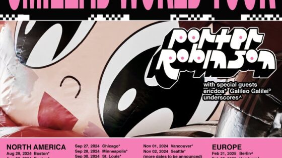 Porter Smile World Tour 2024-2025 poster dates with black/pink design.