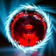 A digital picture of a blue portal swirling around a red center, with Rezz standing inside.