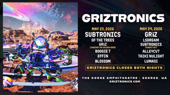 Griztronics Gorge 2026 lineup flyer, with Memorial Day Weekend 2026 dates and artists supporting.