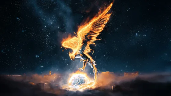 Illenium LV Sphere background with Phoenix on top of sphere with night sky background