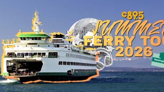 Washington State Ferry on the water, with text announcing C89.5 Summer Fery Tour 2026