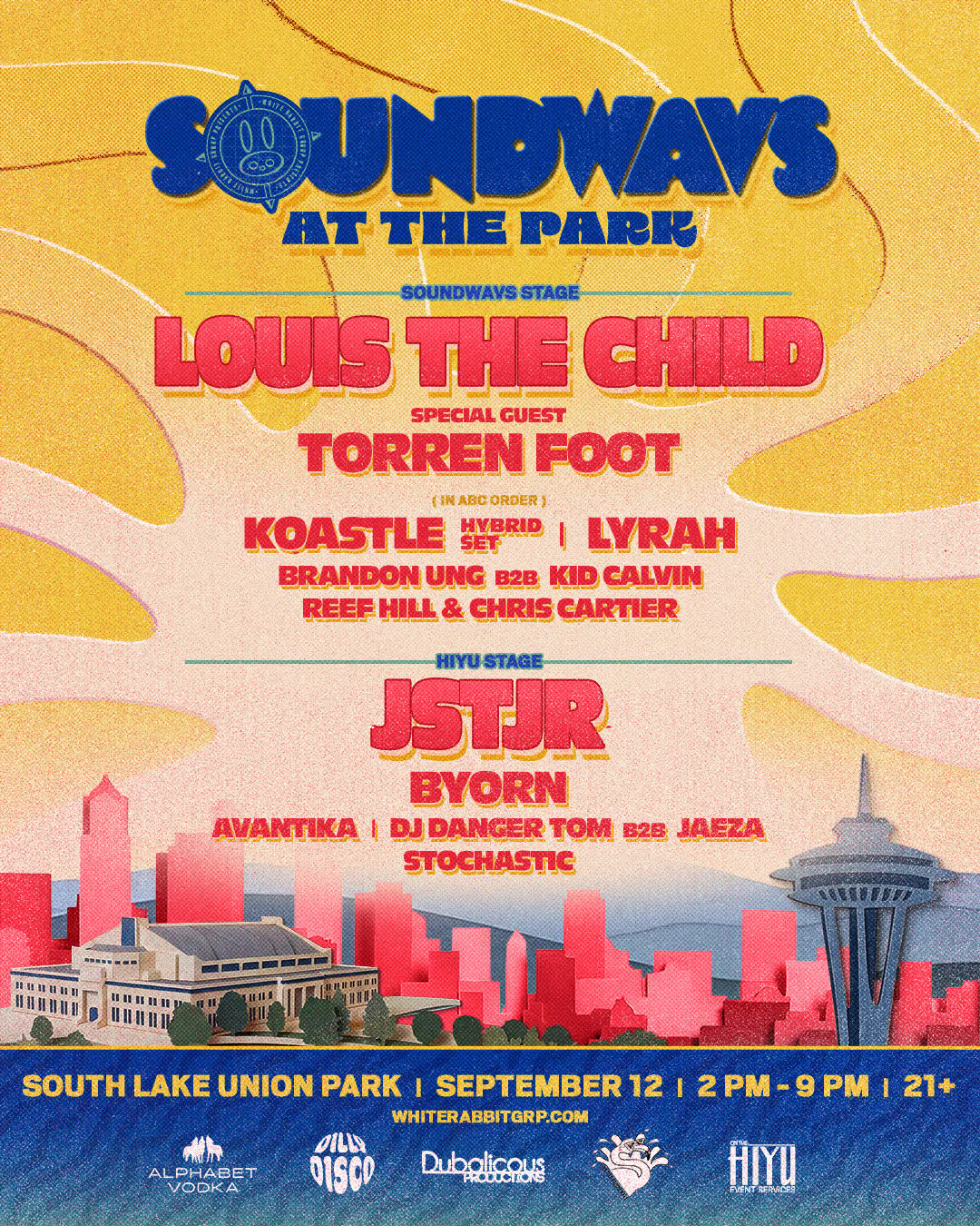 Soundwavs at the park poster with Louis the Child, JSTJR, and other DJs on September 12th 2026.